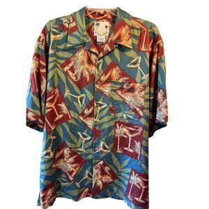 Banana Cabana Men’s XL Floral Martini Short Sleeve Button Up Silk Hawaiian Shirt